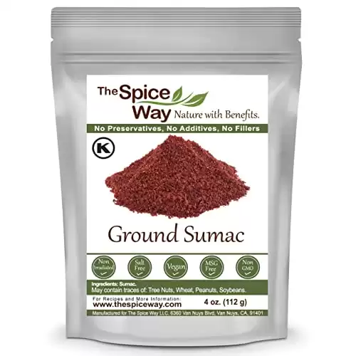 The Spice Way - Pure 100% Ground Sumac Spice, No Salt, no GMO, no Irradiation, Sumac Seasoning Powder 4 oz (resealable bag) (Sumak)