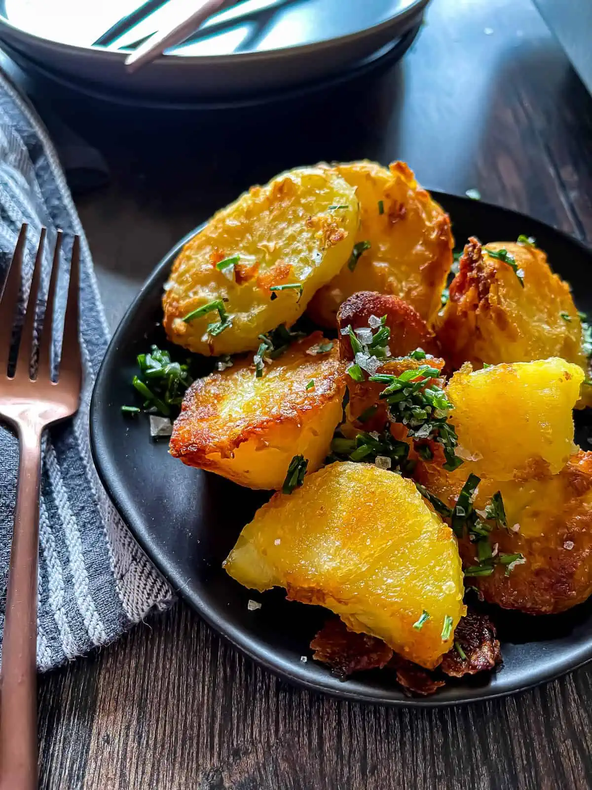 plated potatoes with chive salt